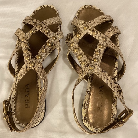 Prada Studded Snakeskin Sandals - Picture 6 of 11